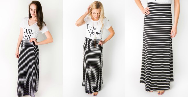 Jane: Black and White Striped Maxi Skirt $11.99 Shipped