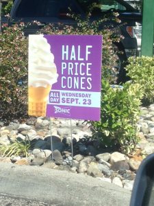 sonic half priced cones sept 23