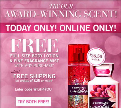 bath and body works free thousand wishes
