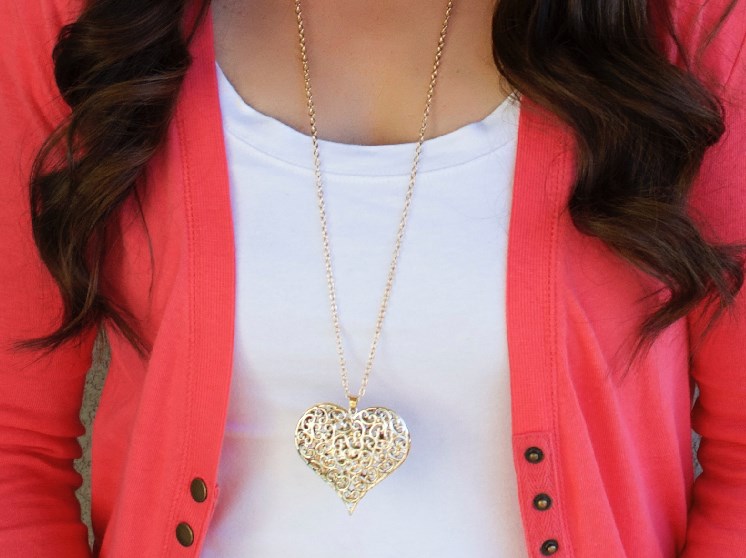 coral heart necklace