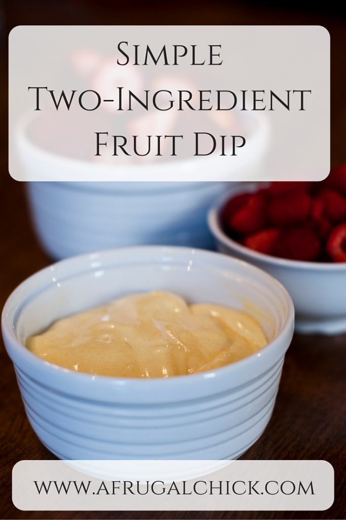 This two-ingredient fruit dip is perfect to whip together quickly before a party (or even once you get to a party). Combine with fruit! 