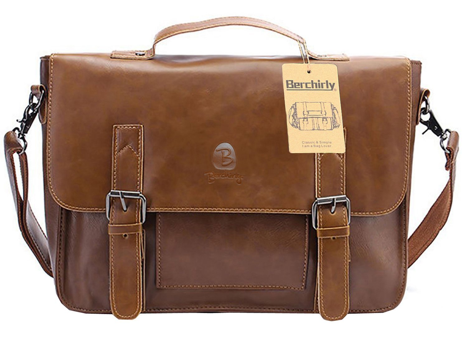 Amazon: Vintage Leather Briefcase, Berchirly PU Leather Shoulder ...