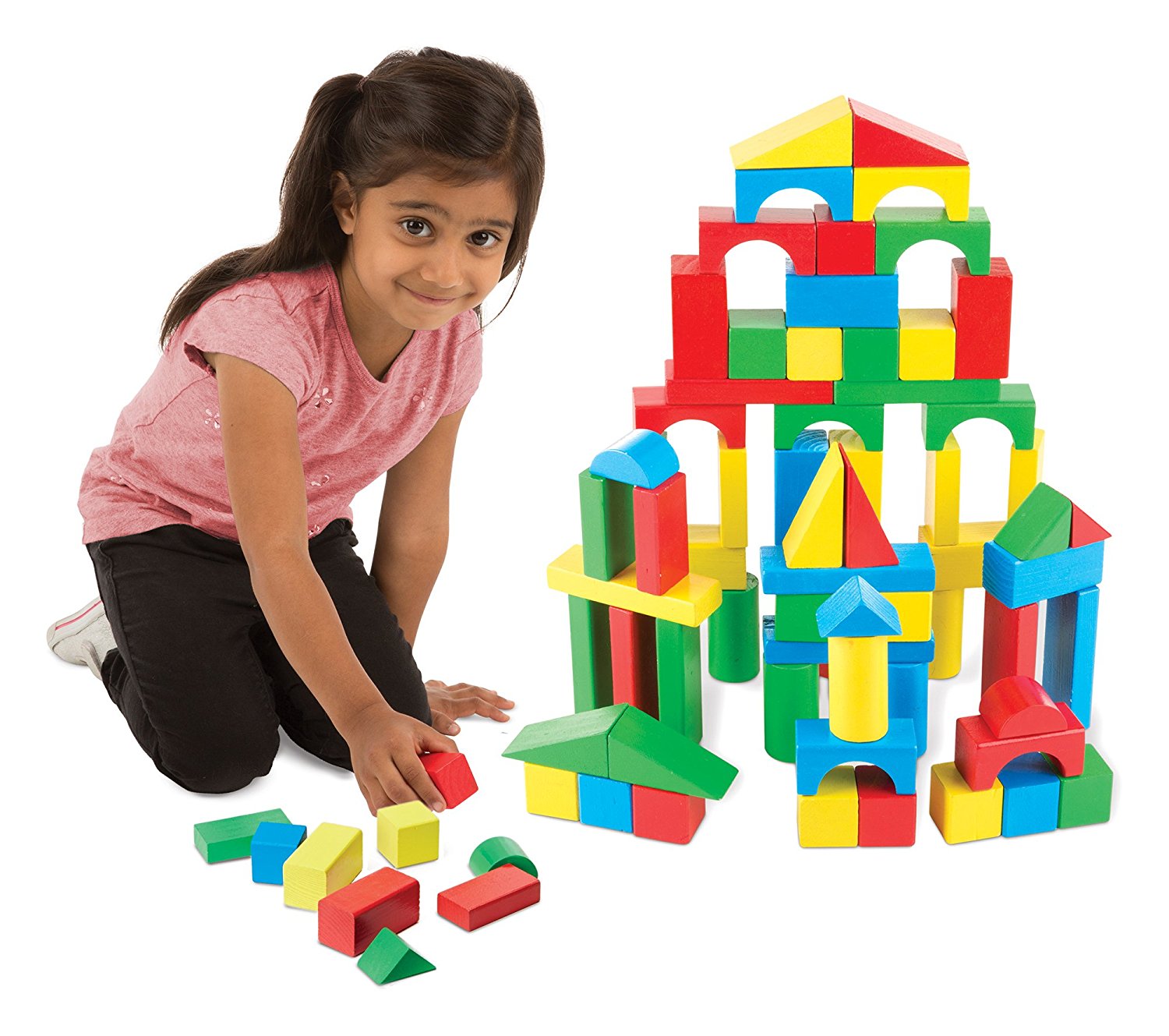Melissa & Doug Wooden Building Blocks Set - 100 Blocks in 4 Colors and ...
