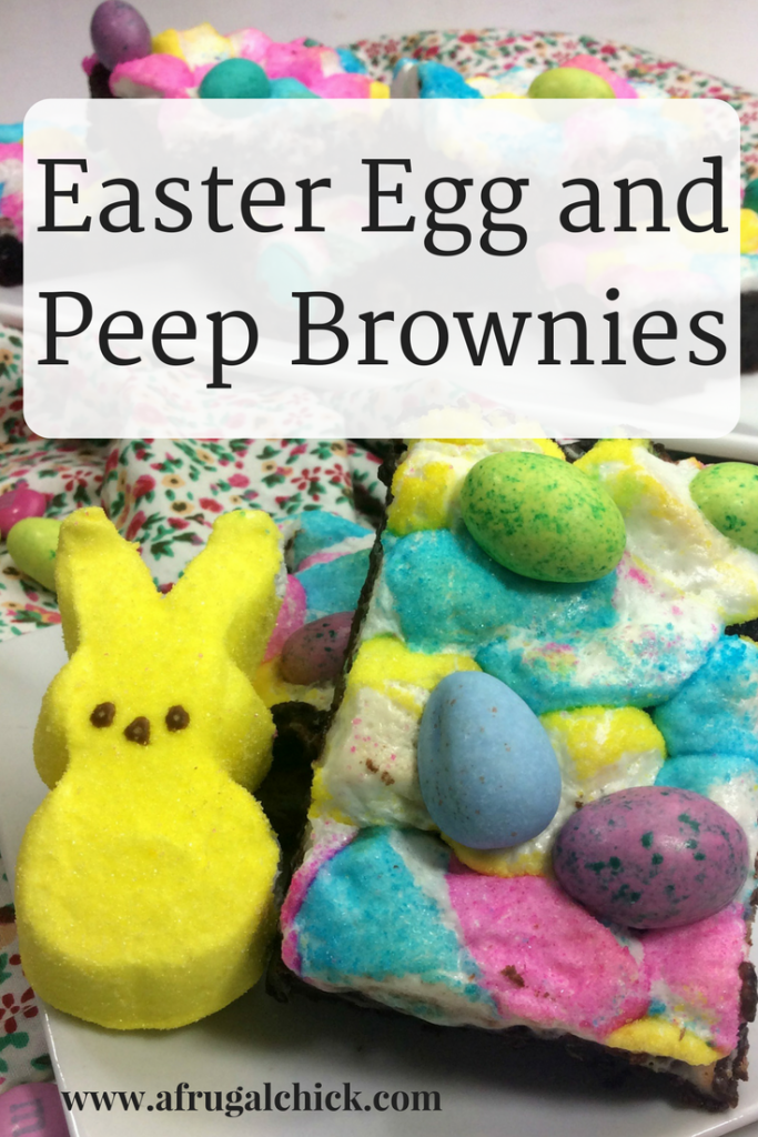 Easter Egg and Peep Brownies- This recipe combines three of my favorite things: Peeps, Brownies and those chocolate filled Easter Eggs! 