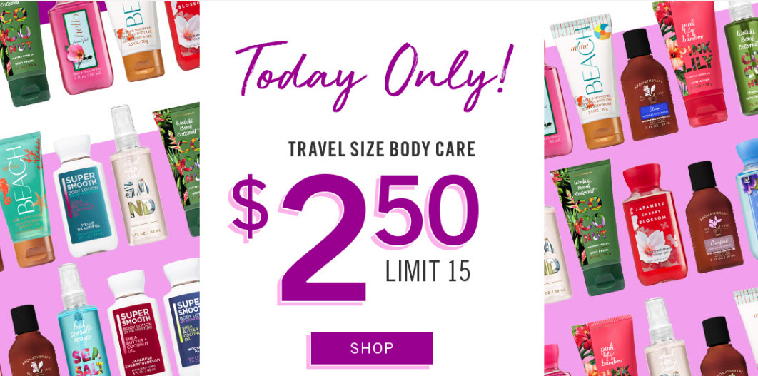 Bath and Body Works All Travel Sized Body Care Only 2.50