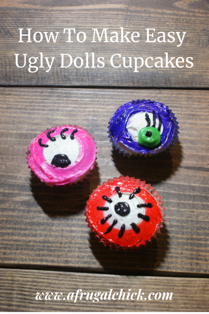 Easy Ugly Dolls Cupcakes- don't pay someone to make these! Just a few simple ingredients and a little bit of color spray and you can do them yourself!
