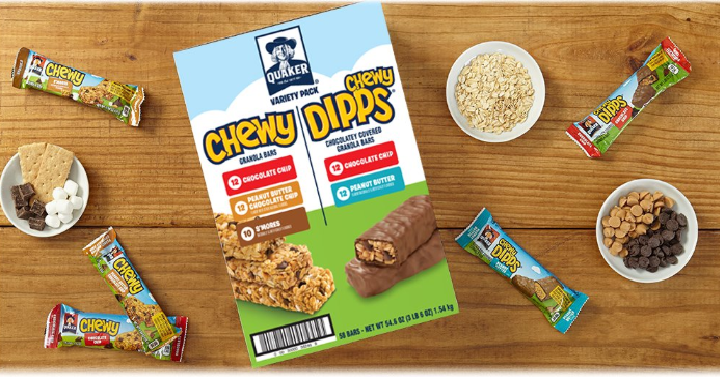 Amazon: Quaker Chewy Granola Bars and Dipps Variety Pack, 58 Count