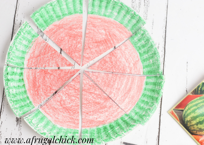 Easy Paper Plate Watermelon Craft- Use this easy craft to teach fractions, multiplication, addition, subtraction and more! 