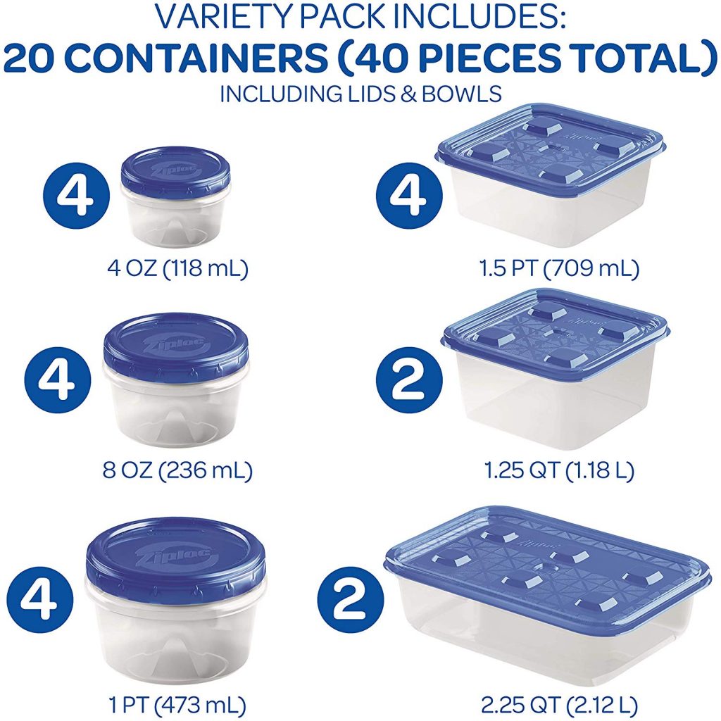 All Purpose 8oz Containers W/Lids, Small Ziploc