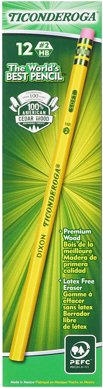 Ticonderoga Pencils New 12-Pack Wood-Cased Graphite #2 HB Soft Yellow 