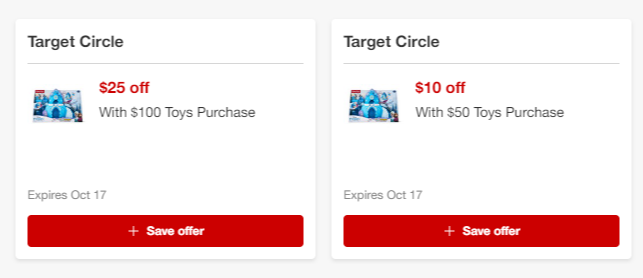 target $25 off $100 toy purchase