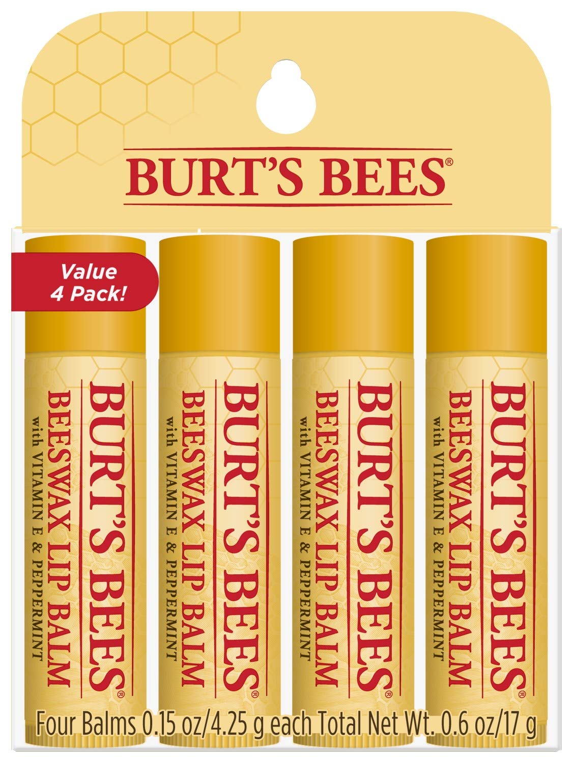 Amazon Lowest Price: 4 Pack Burt's Bees 100% Natural Moisturizing Lip Balm