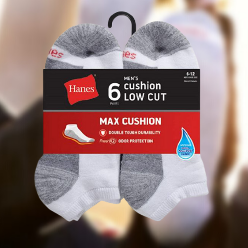 Hanes Mens Comfortblend Max Cushion 6-pack White Low Cut Socks 