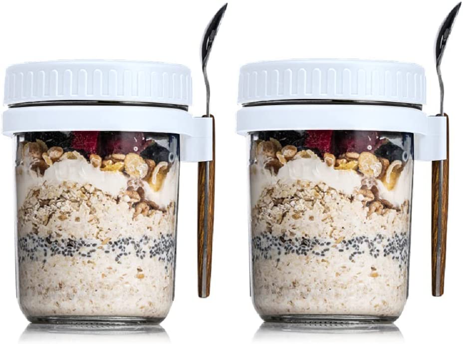 Rtteri 8 Pcs Overnight Oats Container with Lids and Spoons Overnight Oats  Jars 12 oz Glass Mason Jars Portable Oatmeal Container 8 Pcs Spoons for  Milk