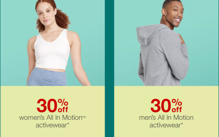 Target: 30% off Women's and Men's All in Motion Activewear
