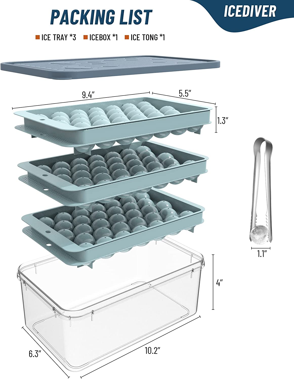 Ice Cube Tray, Circle Ball Ice Trays for Freezer with Lid & Bin, Sphere Ice  Cube