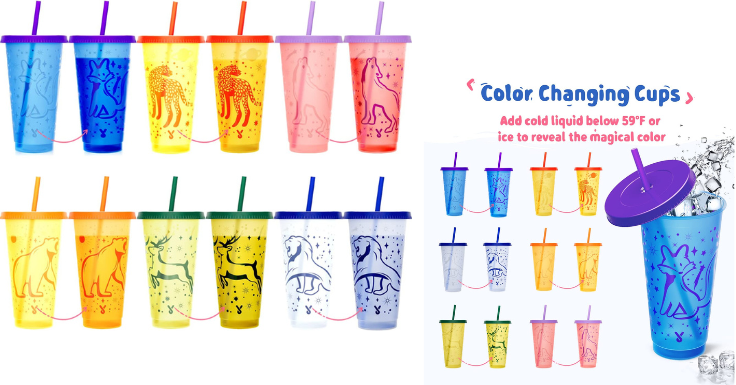 Meoky Color Changing Cold Cups with Lids and Straws
