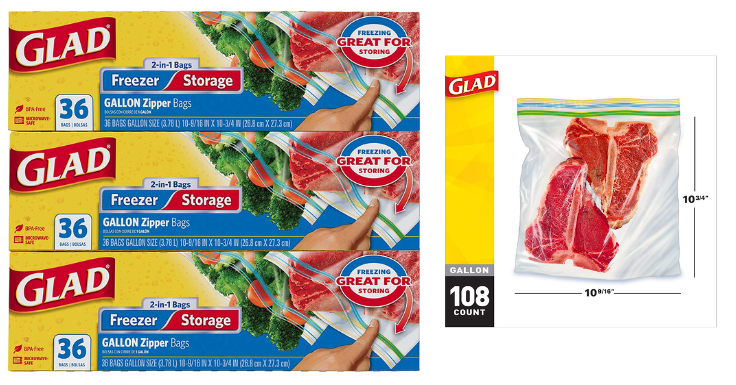 Lowest Price: GLAD Food Storage and Freezer Bags, 2 in 1 Gallon  Plastic Bags