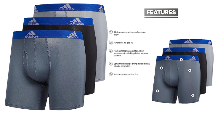 Lowest Price: adidas Men's Performance Boxer Brief Underwear (3-Pack)