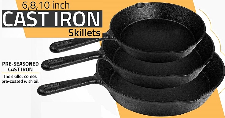 Utopia Kitchen Saute fry pan Pre-Seasoned Cast Iron Skillet Set