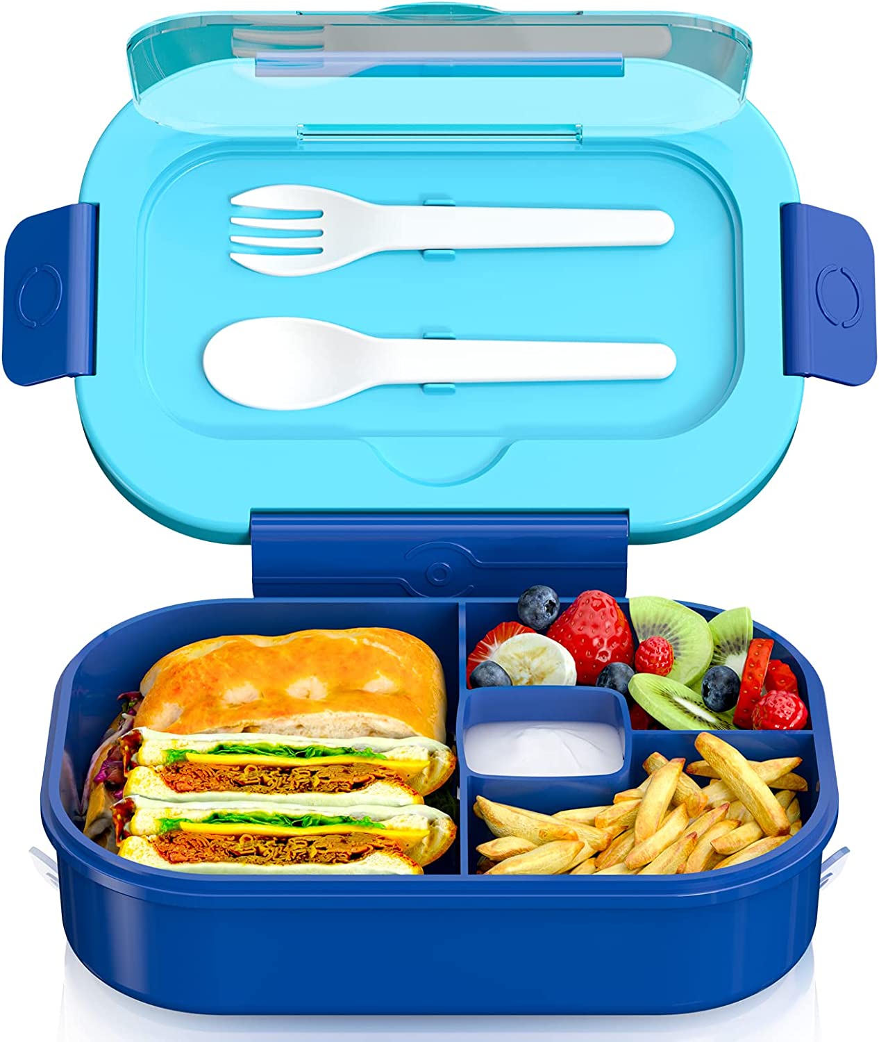 Lowest Price: 4 Compartment Bento Box, Leak Proof,  Microwave/Dishwasher/Refrigerator Safe, BPA Free (Wheat Blue)