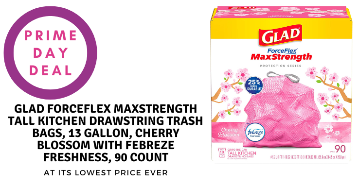 Prime Day Deal: Glad ForceFlex MaxStrength Tall Kitchen Drawstring Trash  Bags, 13 Gallon