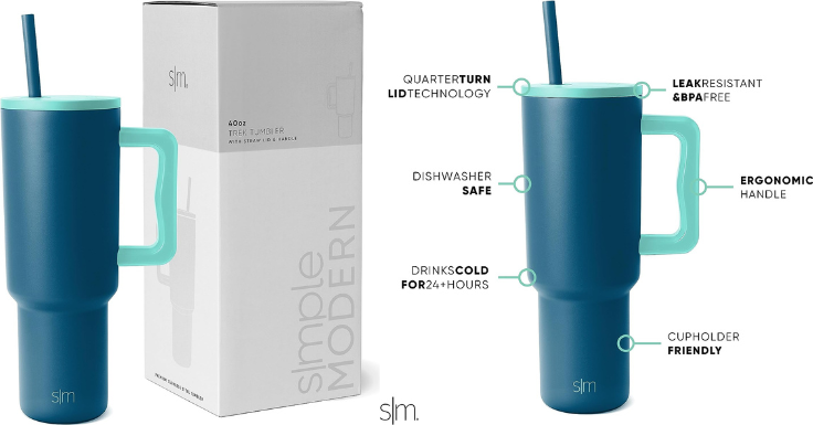Lowest Price: Simple Modern 40 oz Tumbler with Handle and Straw Lid