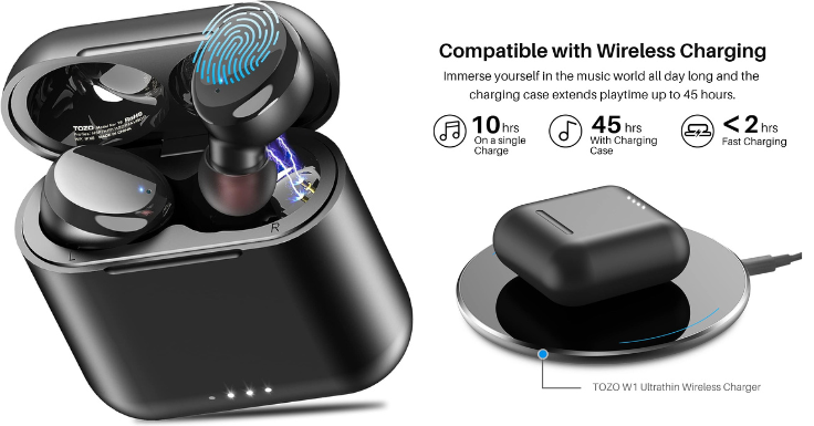 Lowest Price: TOZO T6 True Wireless Earbuds Bluetooth 5.3 Headphones  Touch Control with Wireless Charging Case