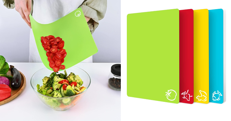 Lowest Price: 4 Colored Flexible Plastic Cutting Board Set Under $5