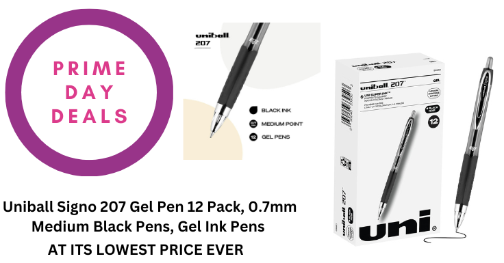 Prime Day Deal: Uniball Signo 207 Gel Pen 12 Pack, 0.7mm Medium  Black Pens, Gel Ink Pens
