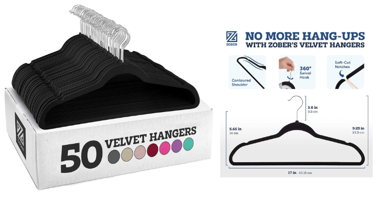 Zober Velvet Hangers 50 Pack - Heavy Duty Black Hangers for Coats, Pants &  Dress Clothes - Non
