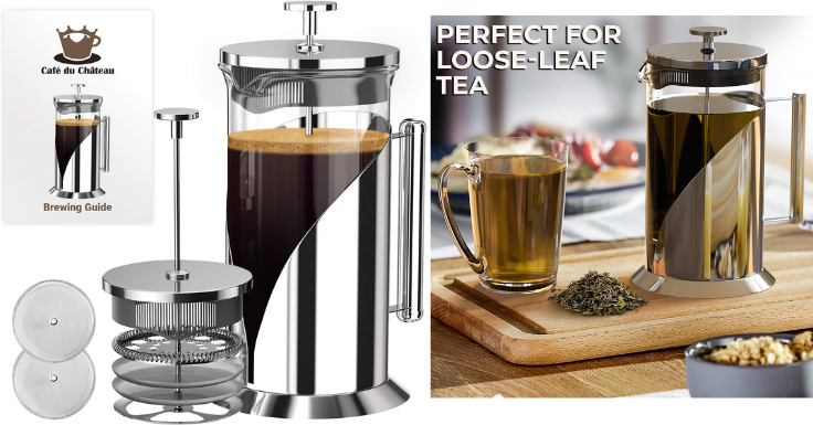 Lowest Price: The Original Glass French Press Coffee Maker -  Versatile Coffee Press, Tea Press w/ 4 Level Filtration