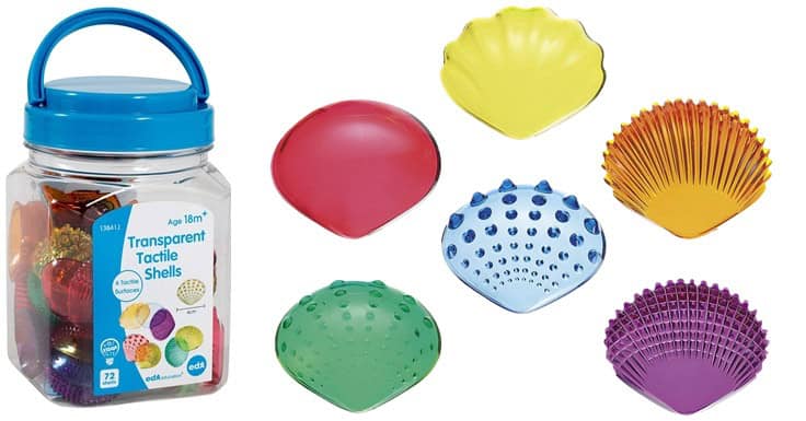 EDX Education 72303 Conchiglie Tattili Trasparenti – Set Da 108 Pezzi, 6 Colori, 2 Dimensioni, Per Giochi Sensoriali E Apprendimento Matematico (18 Mesi+) - 2