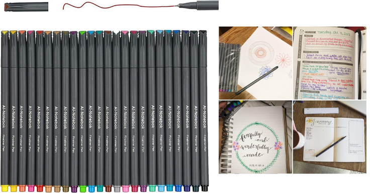 50% Coupon: 24 Count Fineliner Color Pens Set, 0.38mm Fine Tip Pens