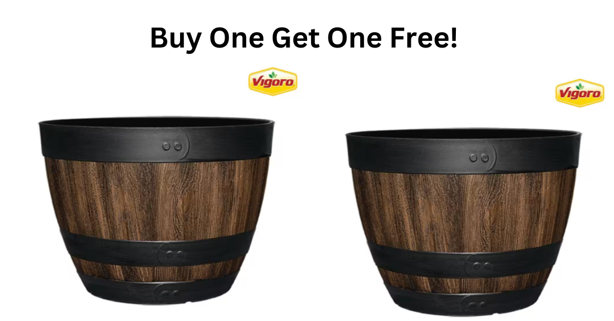 Buy One Get One Free 20 in. Reedley Large Kentucky Walnut Brown Resin Wine Barrel  Planters