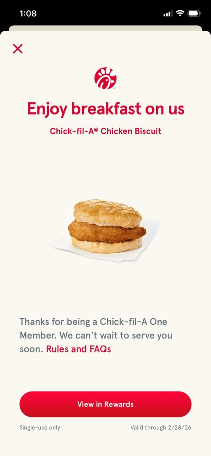 Check Your ChickfilA App for a FREE Biscuit!