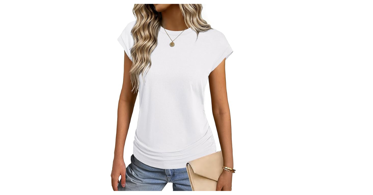 Women's Summer Cotton Ruched Cap Short Sleeve Shirt